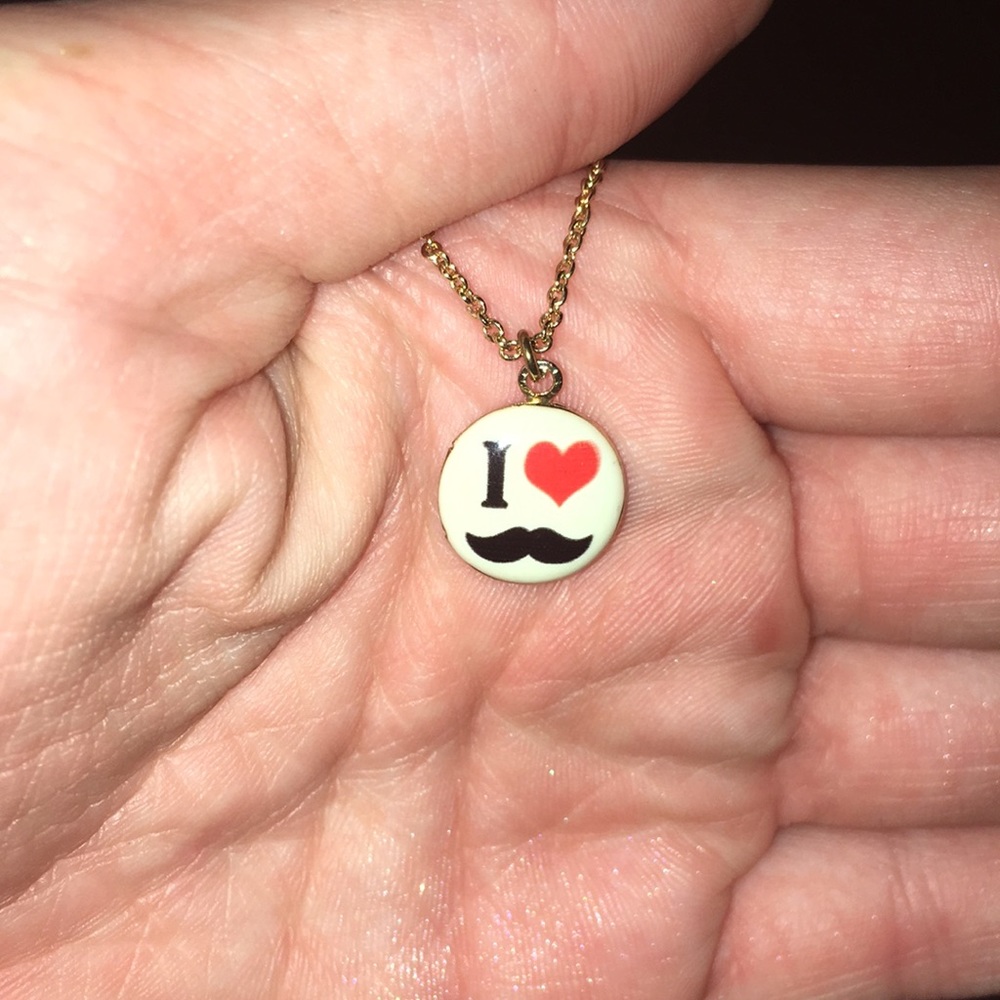 I ❤️ mustaches necklace on gold chain (new)